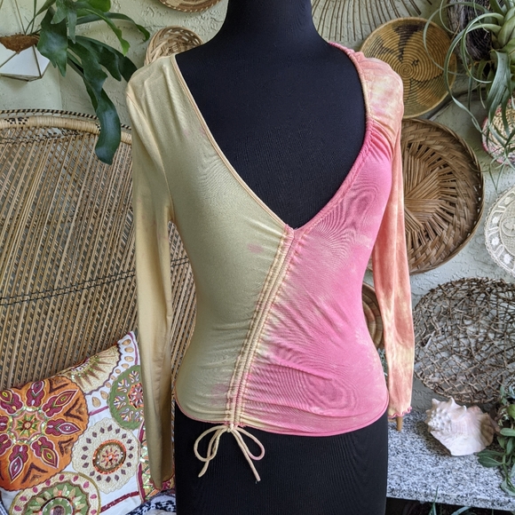 Free People XS Tie Dye Long Sleeve Top Asymmetrical Drawstring Tee - Picture 2 of 14